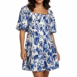 House Of Harlow 1960 Floral Puff Sleeve Square Neckline Mini Dress Size 10
